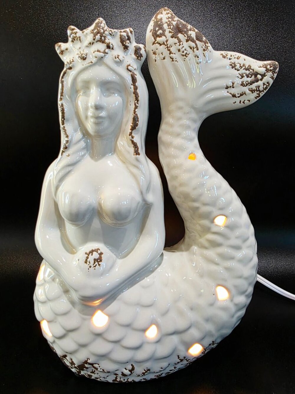 Coastal Nautical Shabby Chic Mermaid Accent Lamp Table Nightlight Ceramic